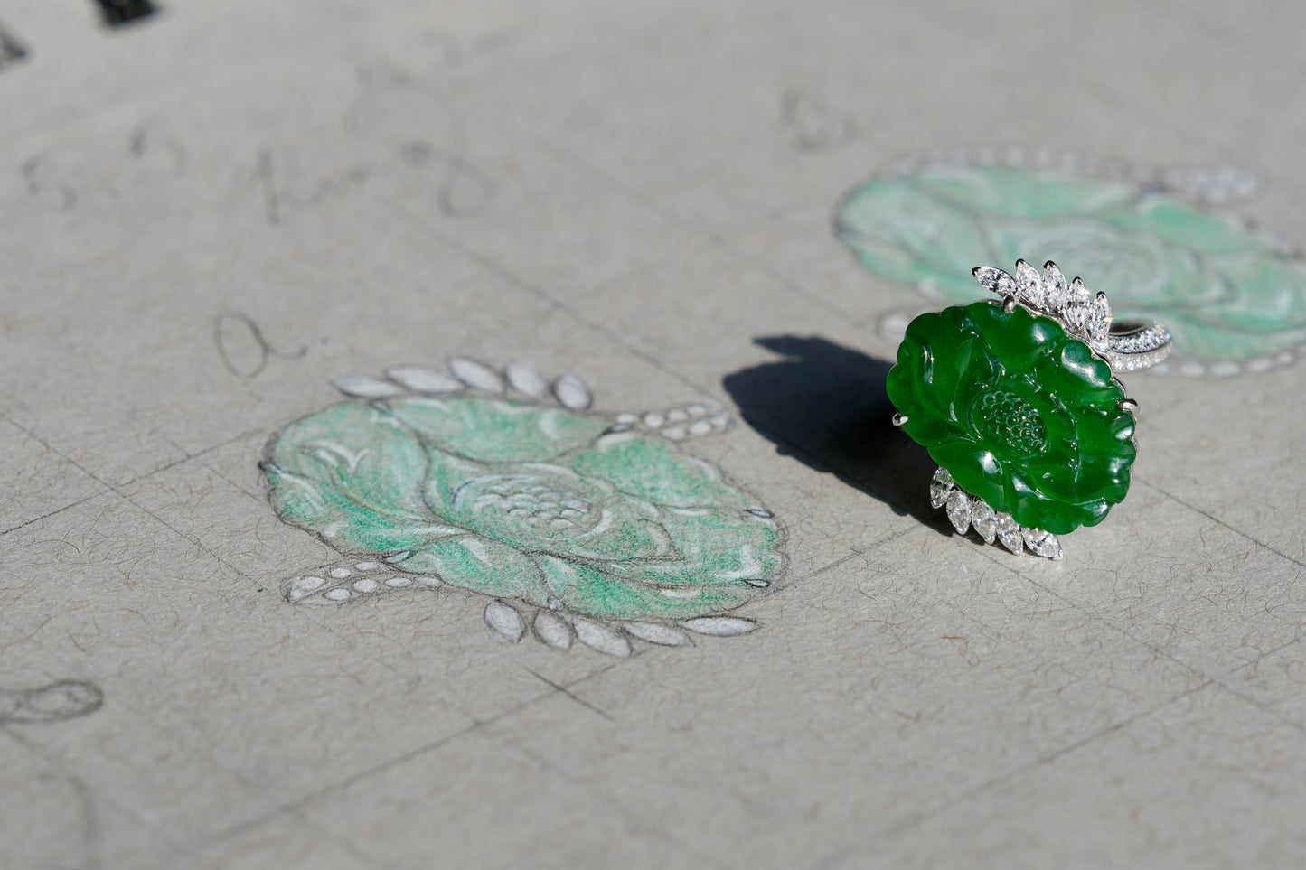 Evy’s Carved Imperial Jade Lotus Ring and Pendant