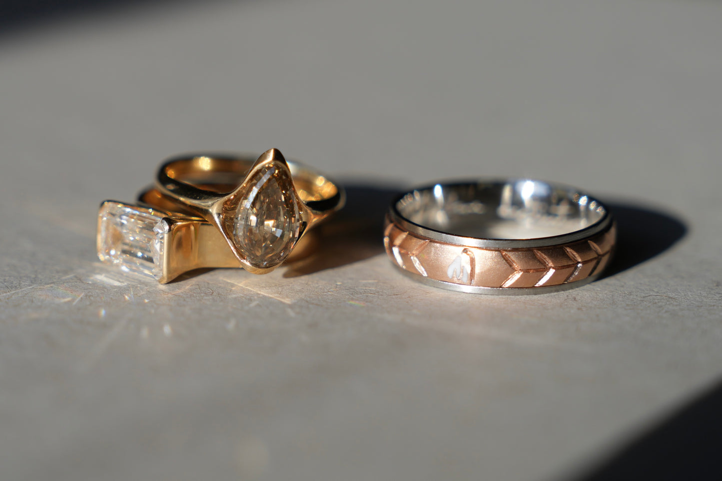 Jeri’s and Raymond’s Matching Toi et Moi Bridal Set and Wedding Band