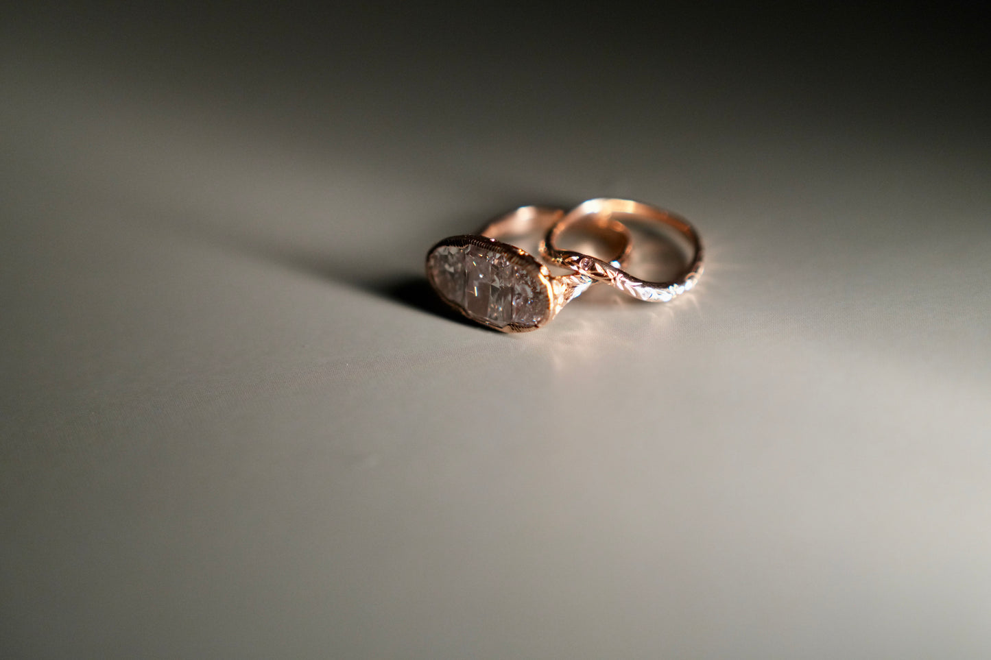 Vanessa and John's Hand-Engraved Daisy Bridal Set