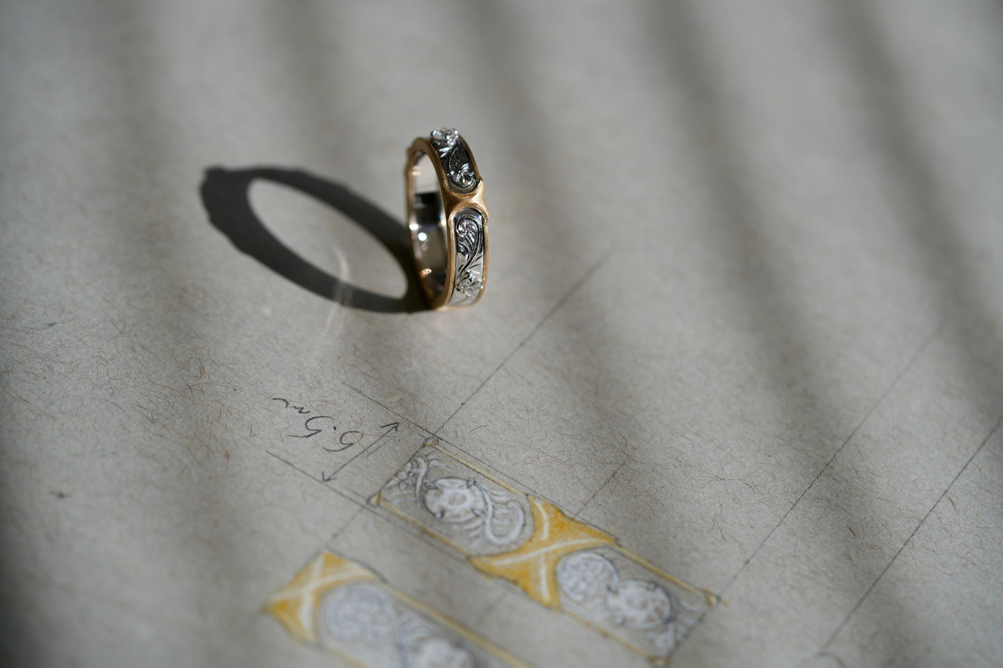 Bob’s Carved Imperial Jade Goldfish Toi et Moi and Nelson's Hand-Engraved Two-Toned Triple Diamond Band