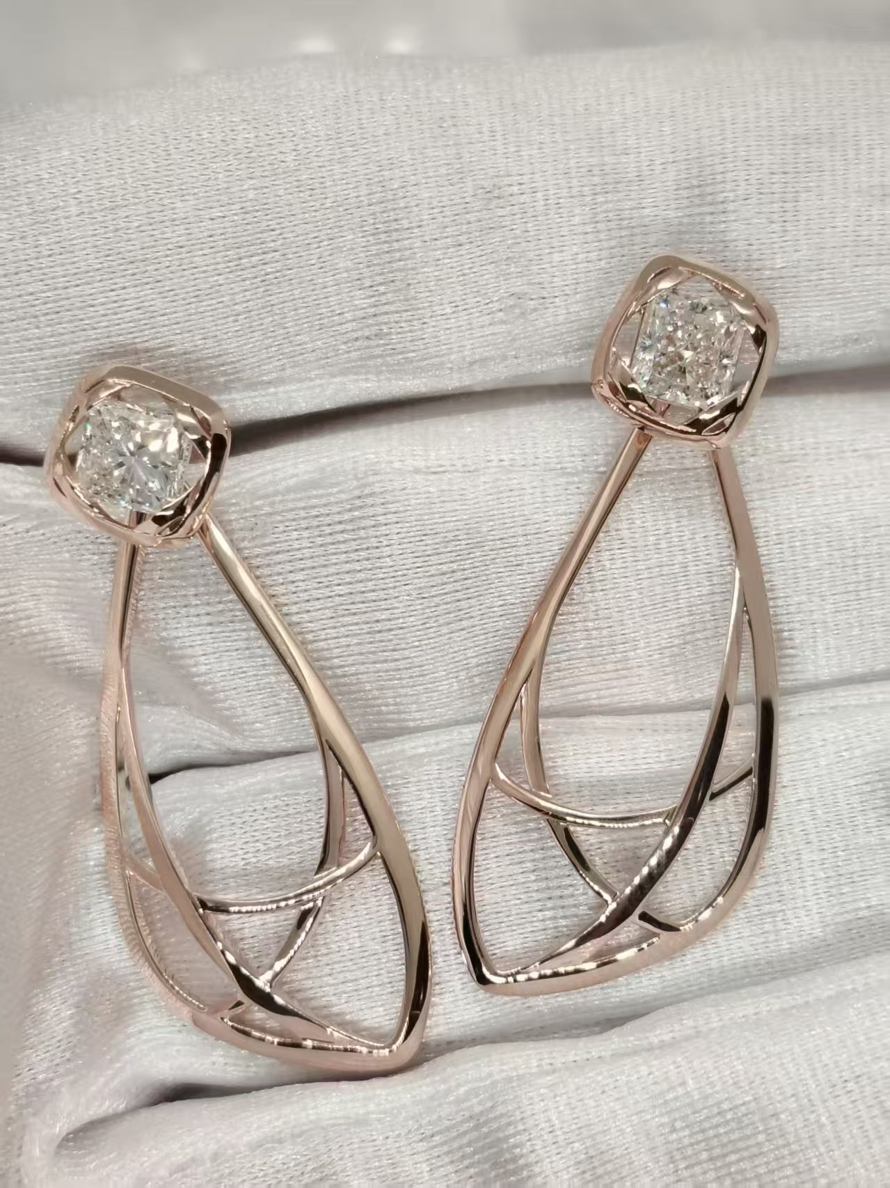 Trang's Custom Earring Design with 2 Square Radiant Diamonds Pt.2