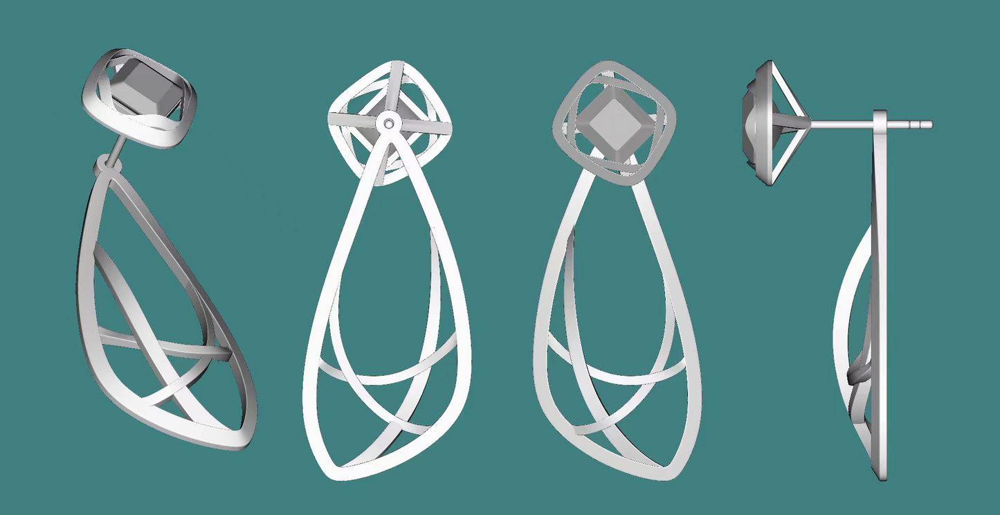 Trang's Custom Earring Design with 2 Square Radiant Diamonds Pt.2