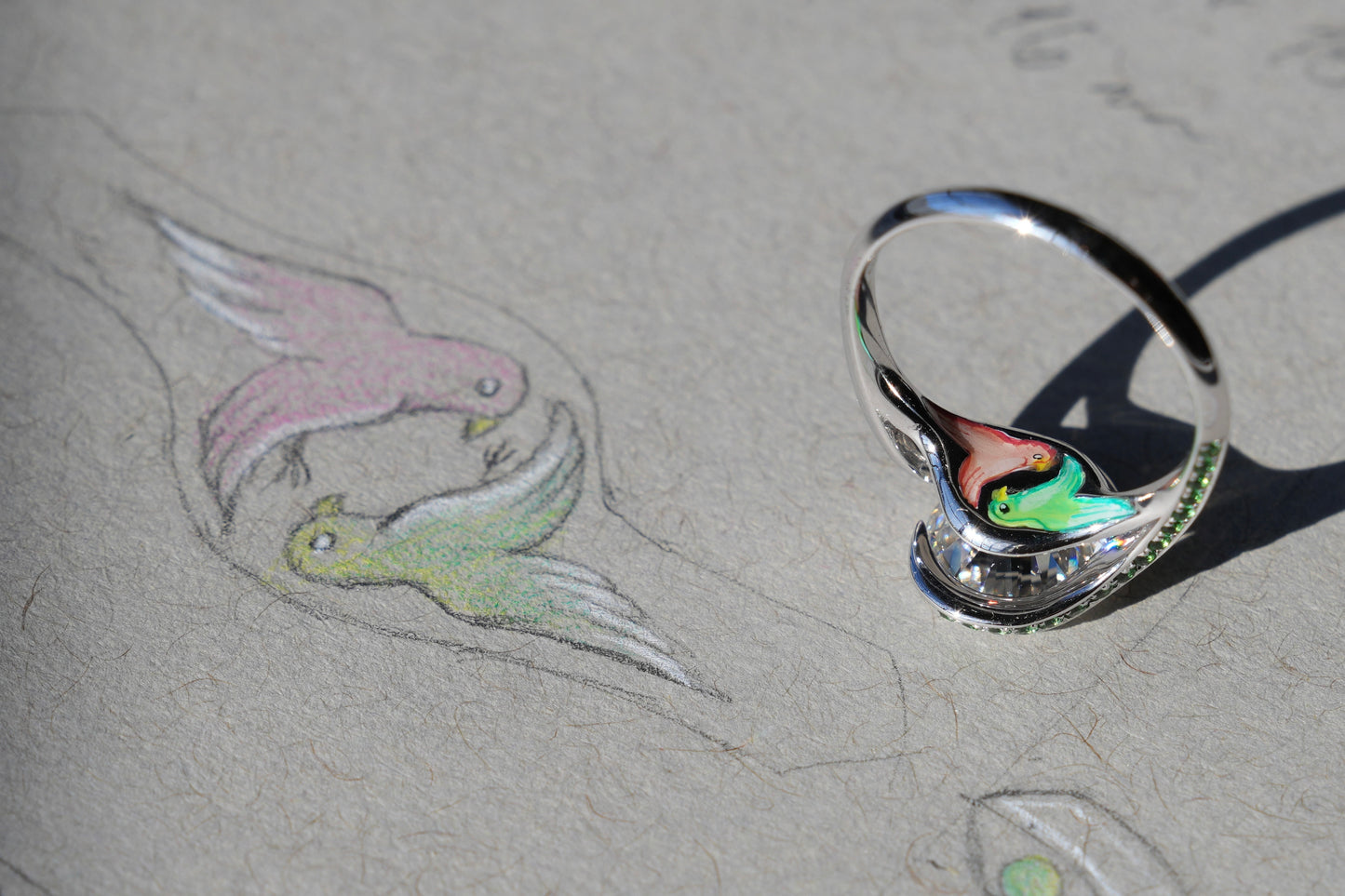 Maha and Kevin’s Lovebird Embrace Ring