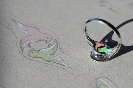 Maha and Kevin’s Lovebird Embrace Ring
