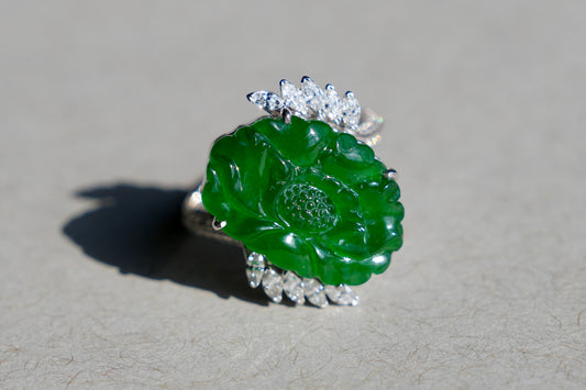 Evy’s Carved Imperial Jade Lotus Ring and Pendant