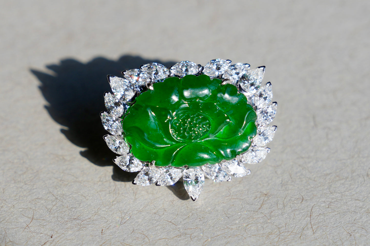 Evy’s Carved Imperial Jade Lotus Ring and Pendant