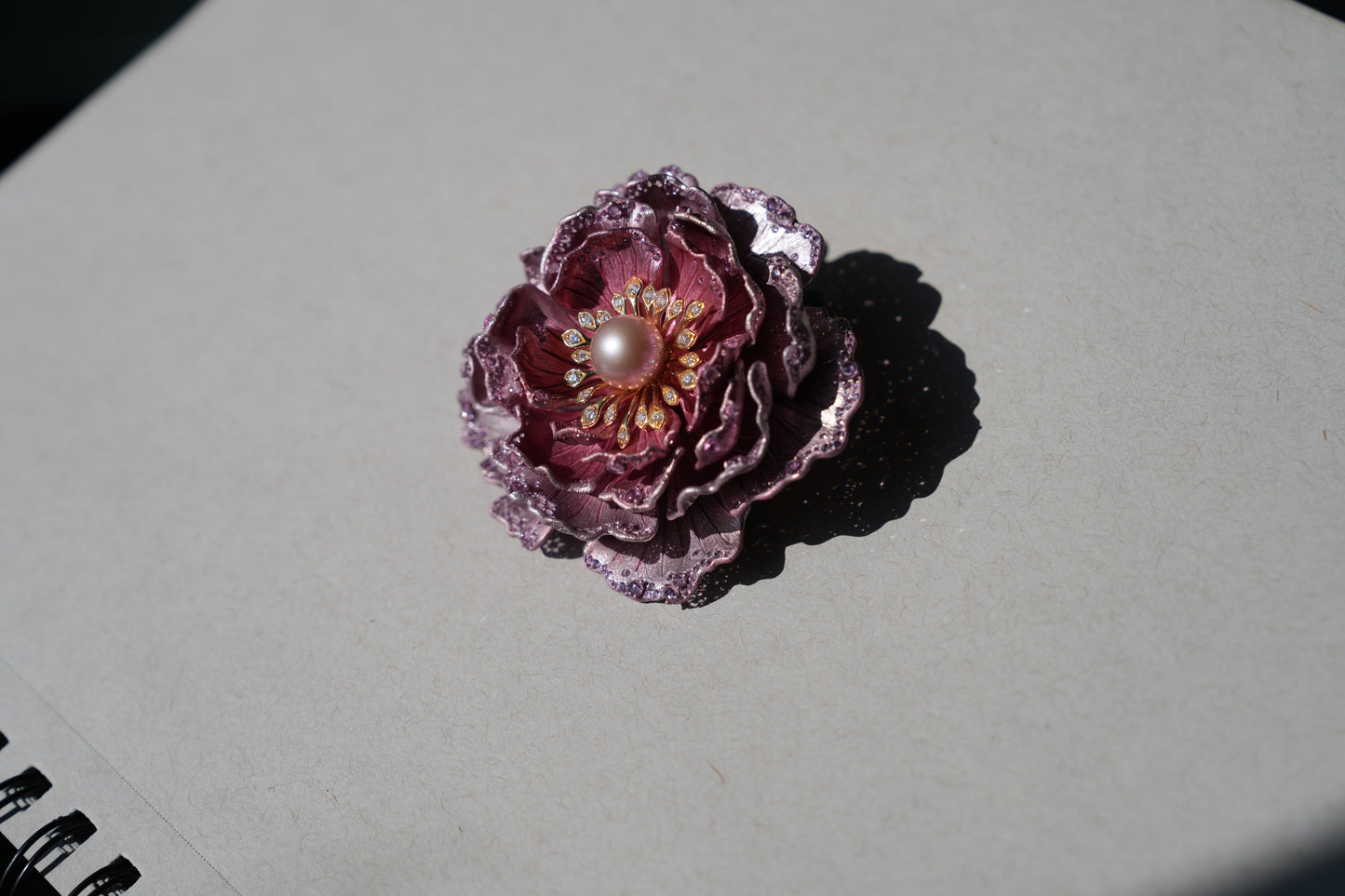 Van's Diamond, Sapphire, and Fancy Pearl Peony Broach