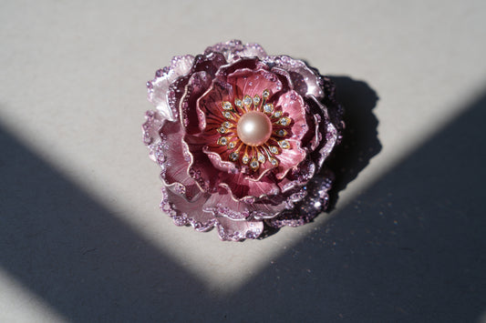 Van's Diamond, Sapphire, and Fancy Pearl Peony Broach