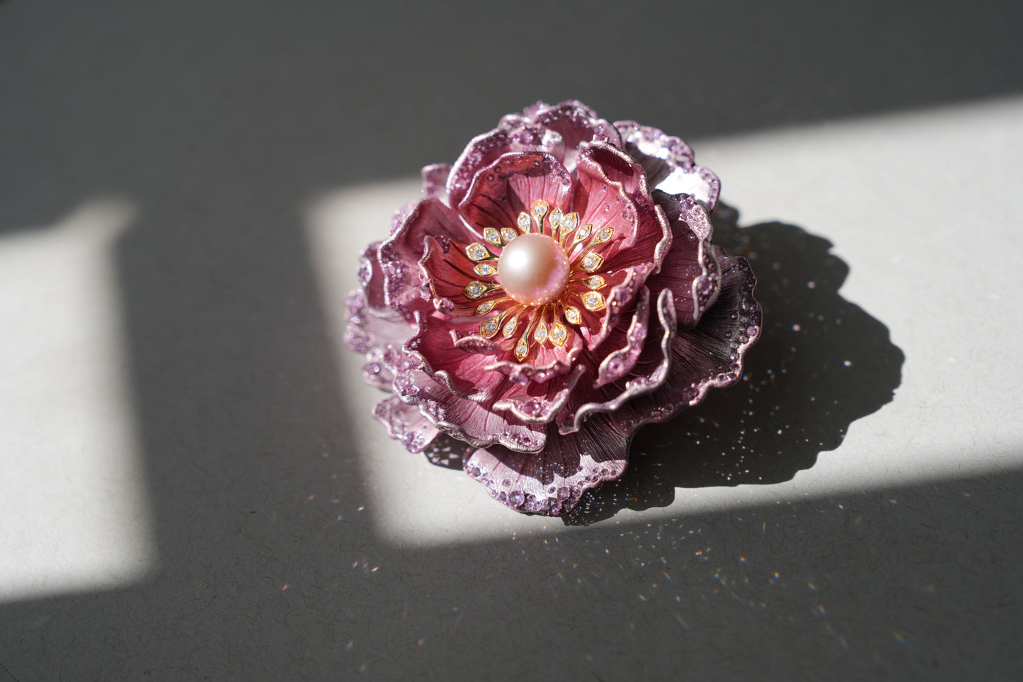 Van's Diamond, Sapphire, and Fancy Pearl Peony Broach