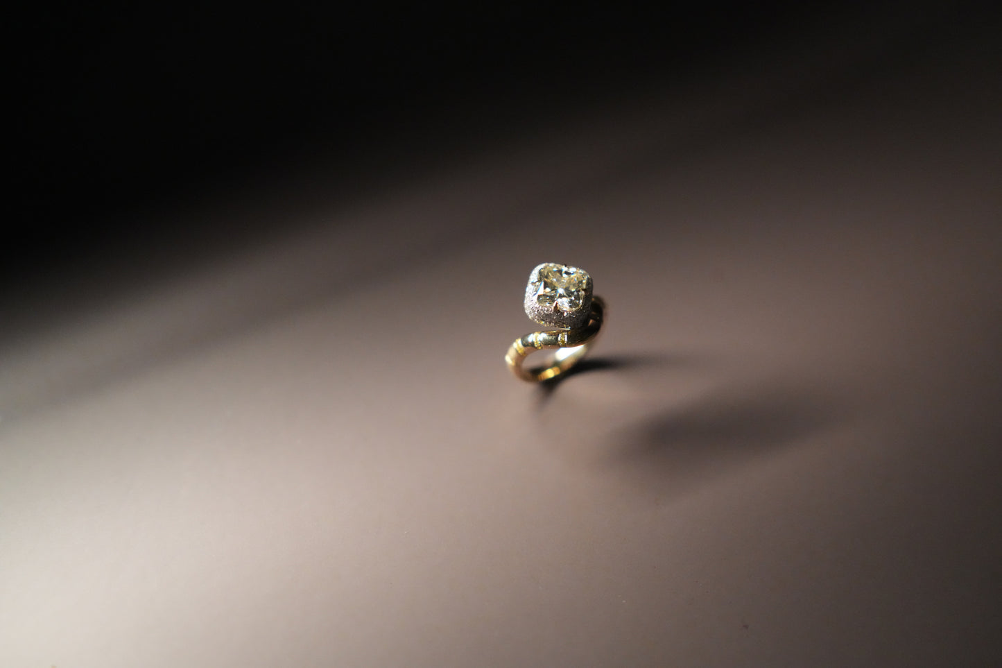 Carolyn and Ryan's Perched Yellow Diamond with White Mosaic Pavé Ring