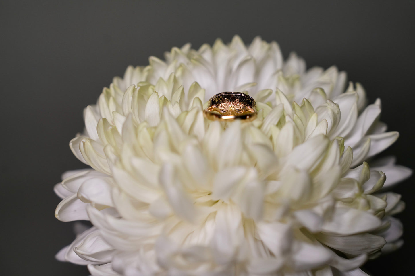 Vanessa and John's Hand-Engraved Daisy Bridal Set